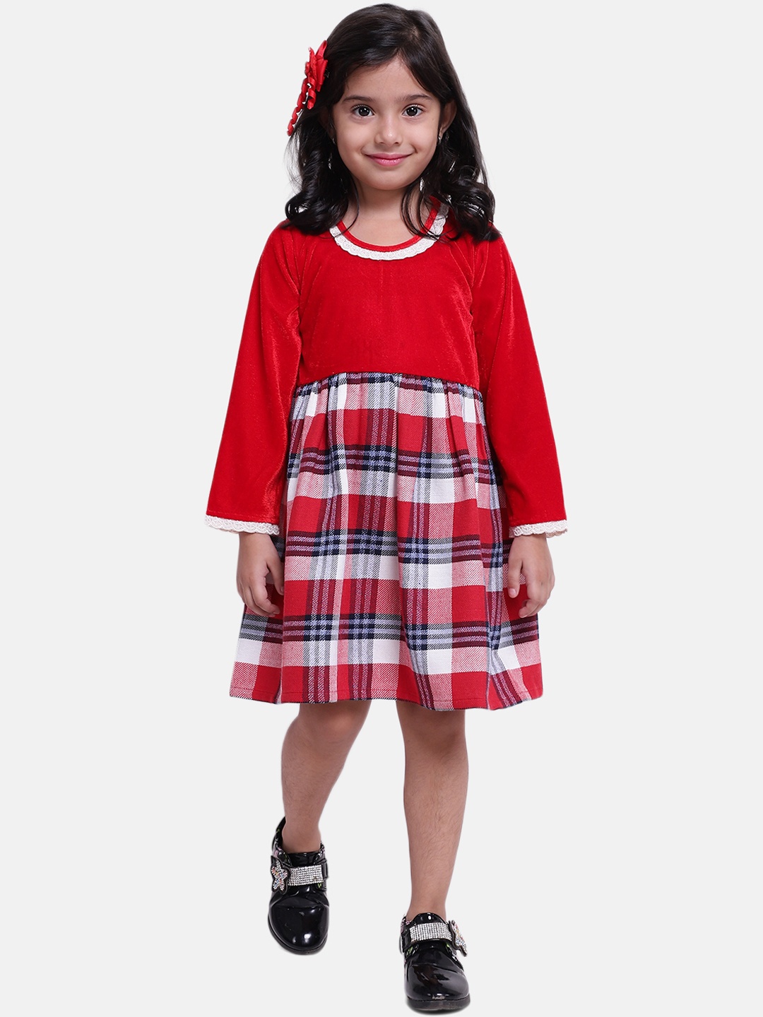 

BownBee Girls Red Checked Fit and Flare Dress