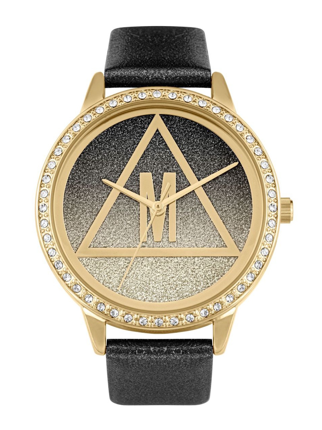 

Missguided Women Black & Gold-Toned Analogue Leather Watch MG024BG