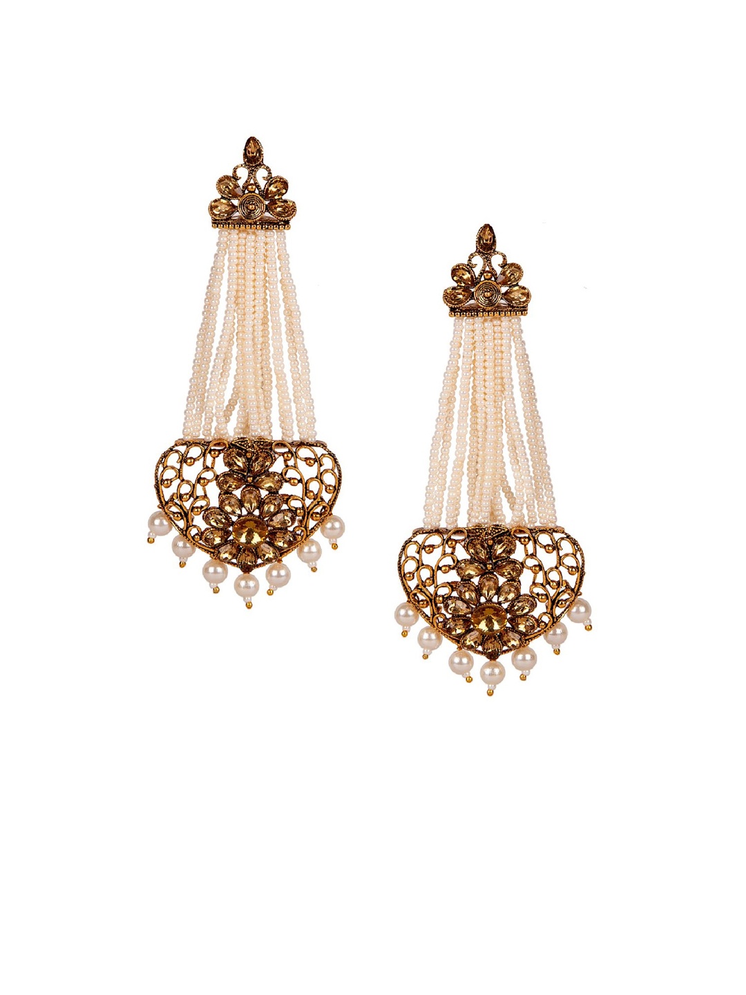 

ANIKAS CREATION Gold-Plated & Off-White Handcrafted Teardrop Shaped Drop Earrings