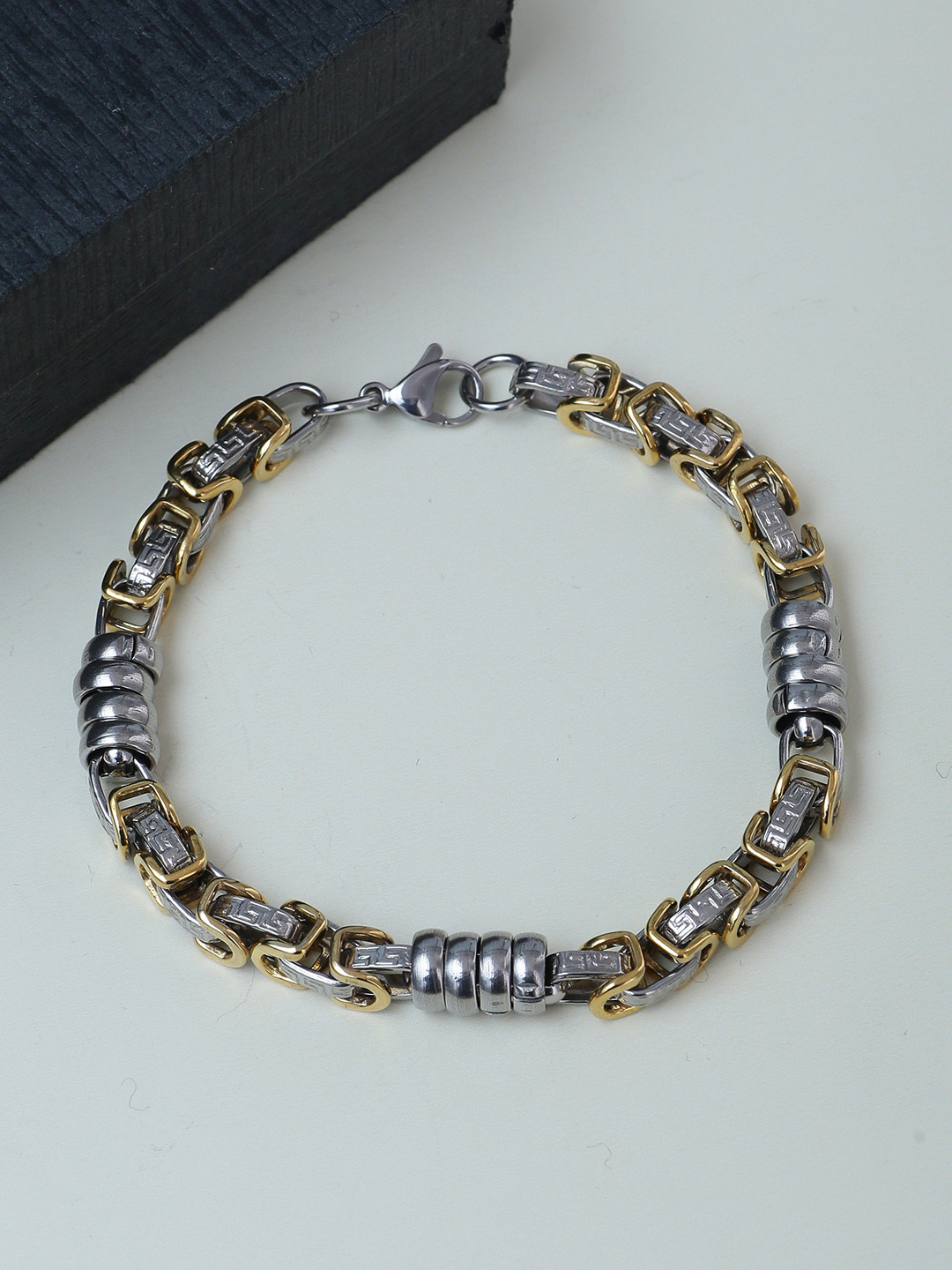 

Dare by Voylla Men Silver-Toned Gold-Plated Stainless Steel Handcrafted Link Bracelet