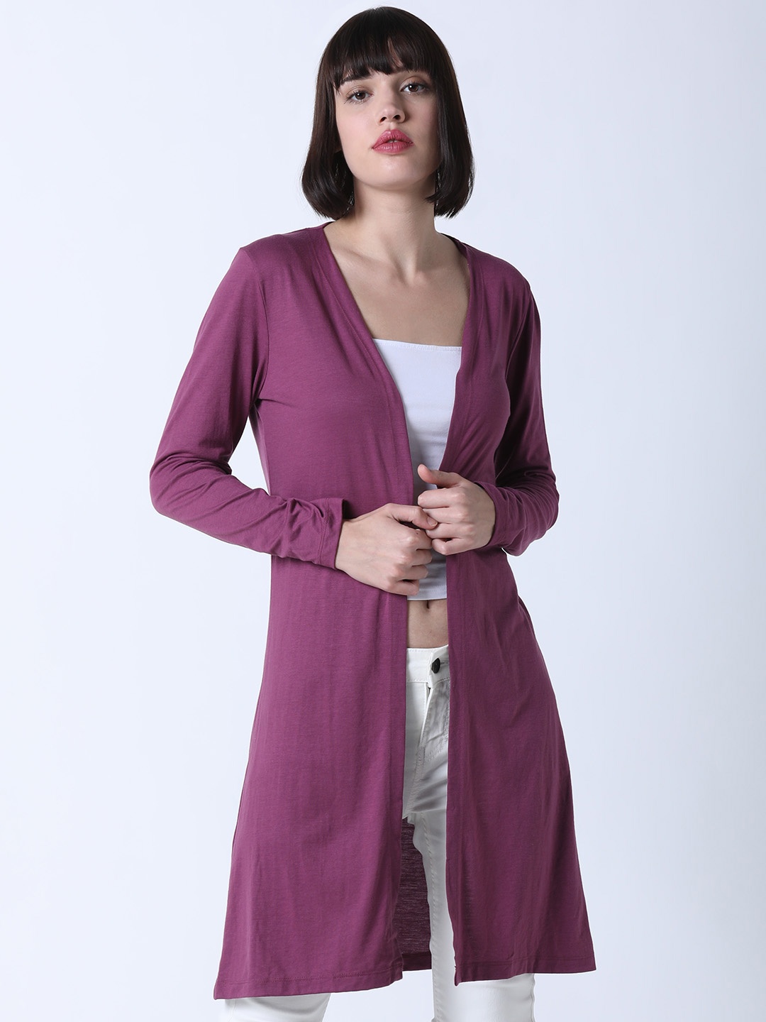 

Huetrap Women Burgundy Solid Open Front Shrug