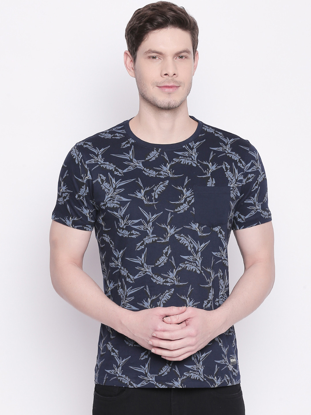 

Urban Ranger by pantaloons Men Navy Blue Printed Round Neck Pure Cotton T-shirt