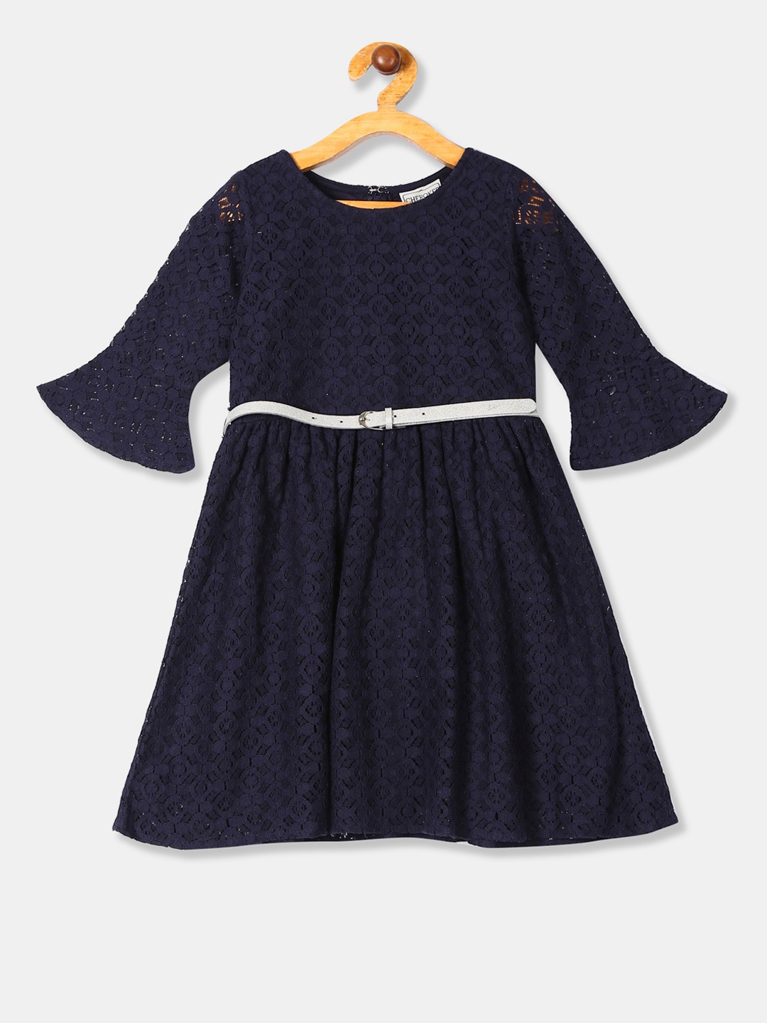 

Cherokee Girls Navy Blue Self Design Fit and Flare Dress