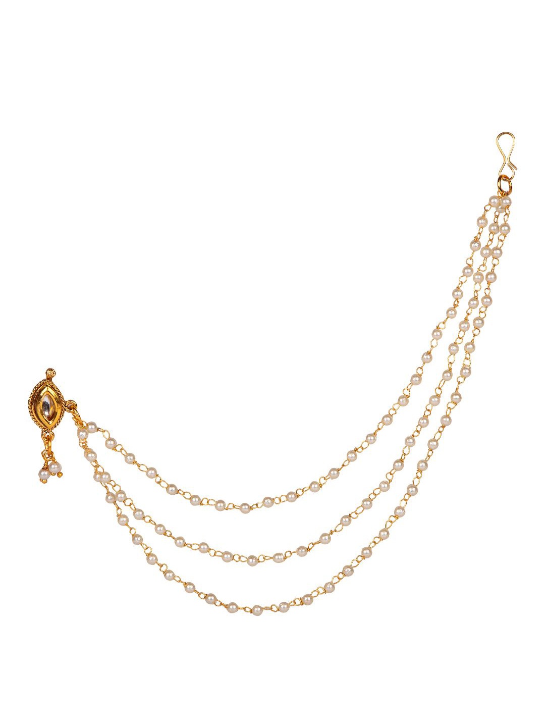 

ANIKAS CREATION Gold-Plated Off-White Beaded & Stone-Studded Chained Nosepin