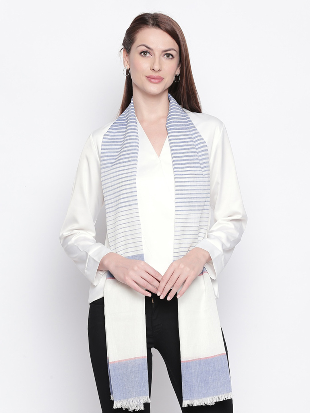 

Style Quotient Women Blue & White Striped Stole