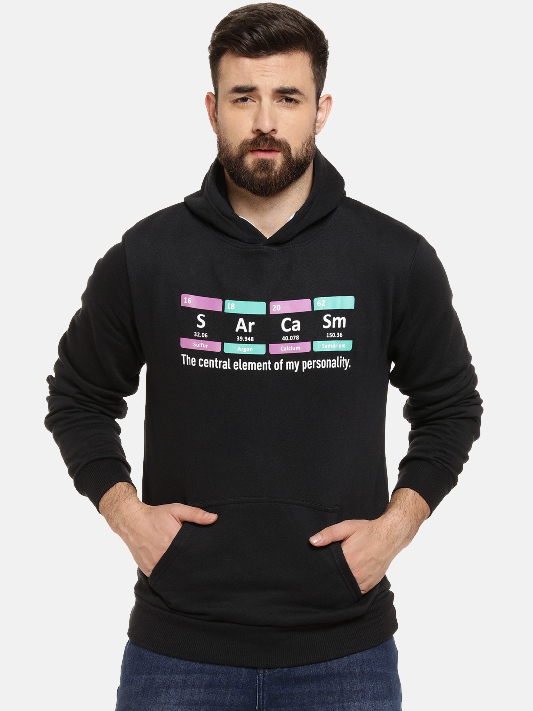 

Campus Sutra Men Black Printed Hooded Sweatshirt