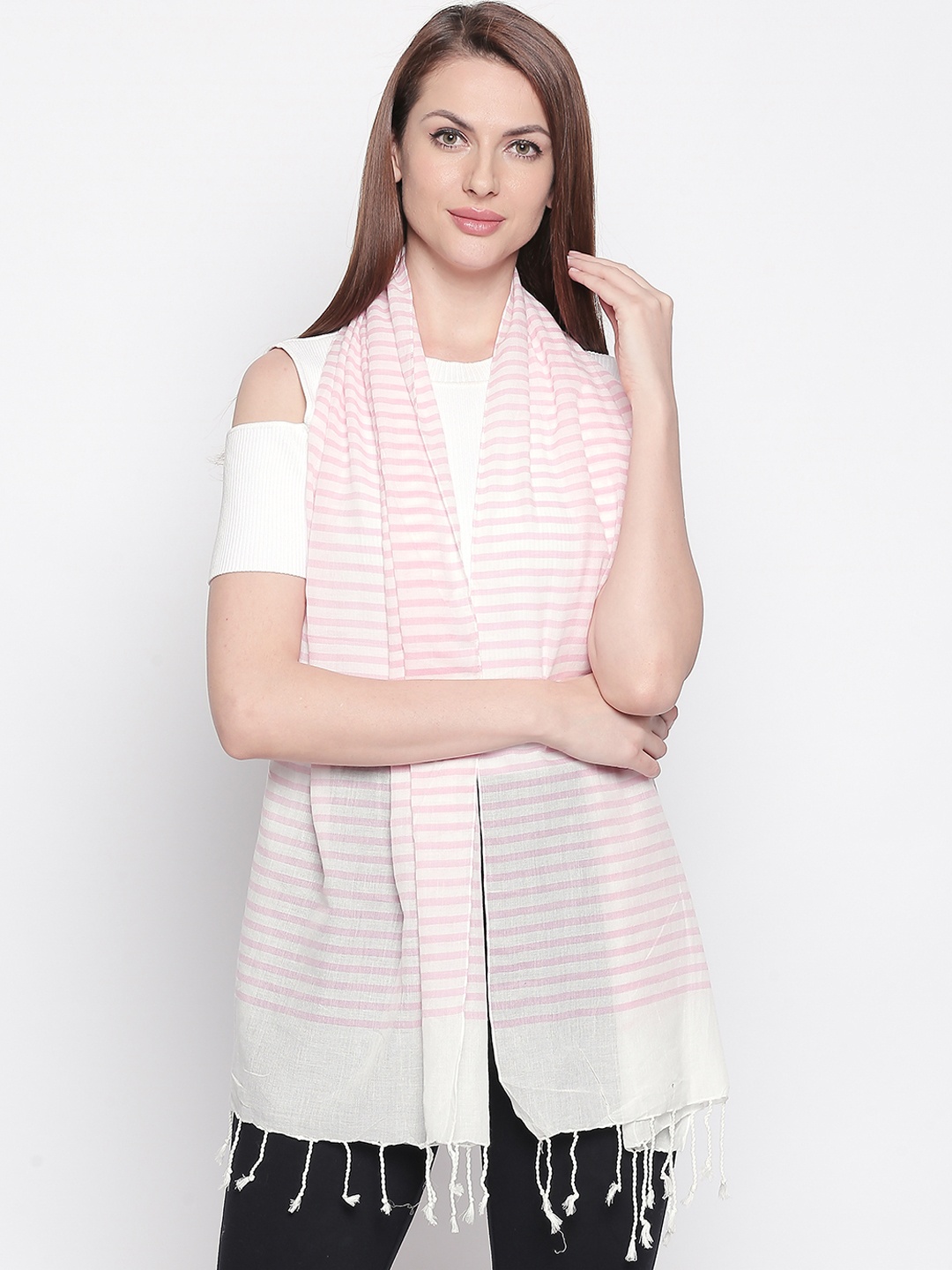 Style Quotient Women Pink & White Striped Stole