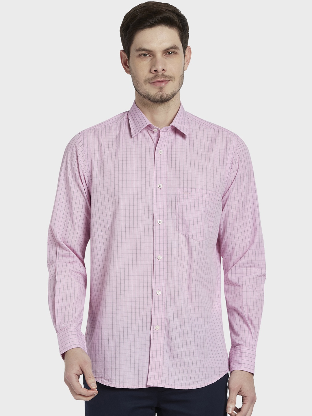

ColorPlus Men Pink Tailored Fit Checked Casual Shirt