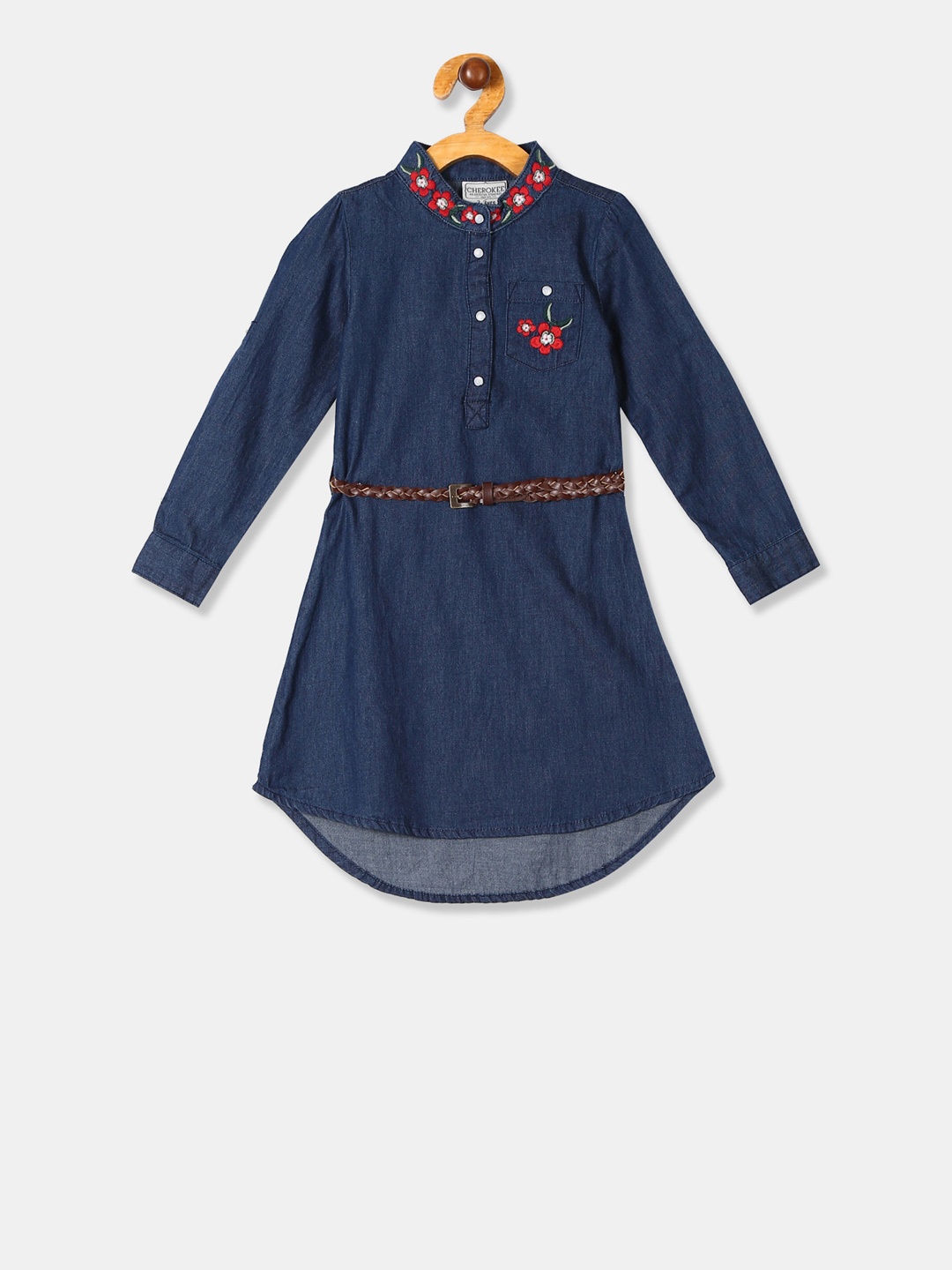 

Cherokee Girls Navy Blue Embroidered Shirt Dress