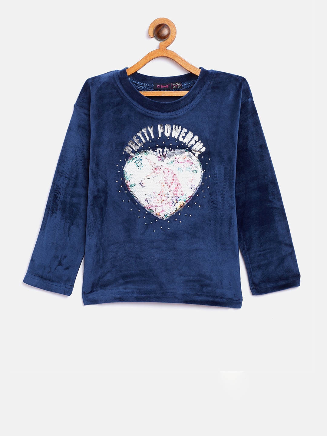 

Ziama Girls Navy Blue Embellished Winter Top