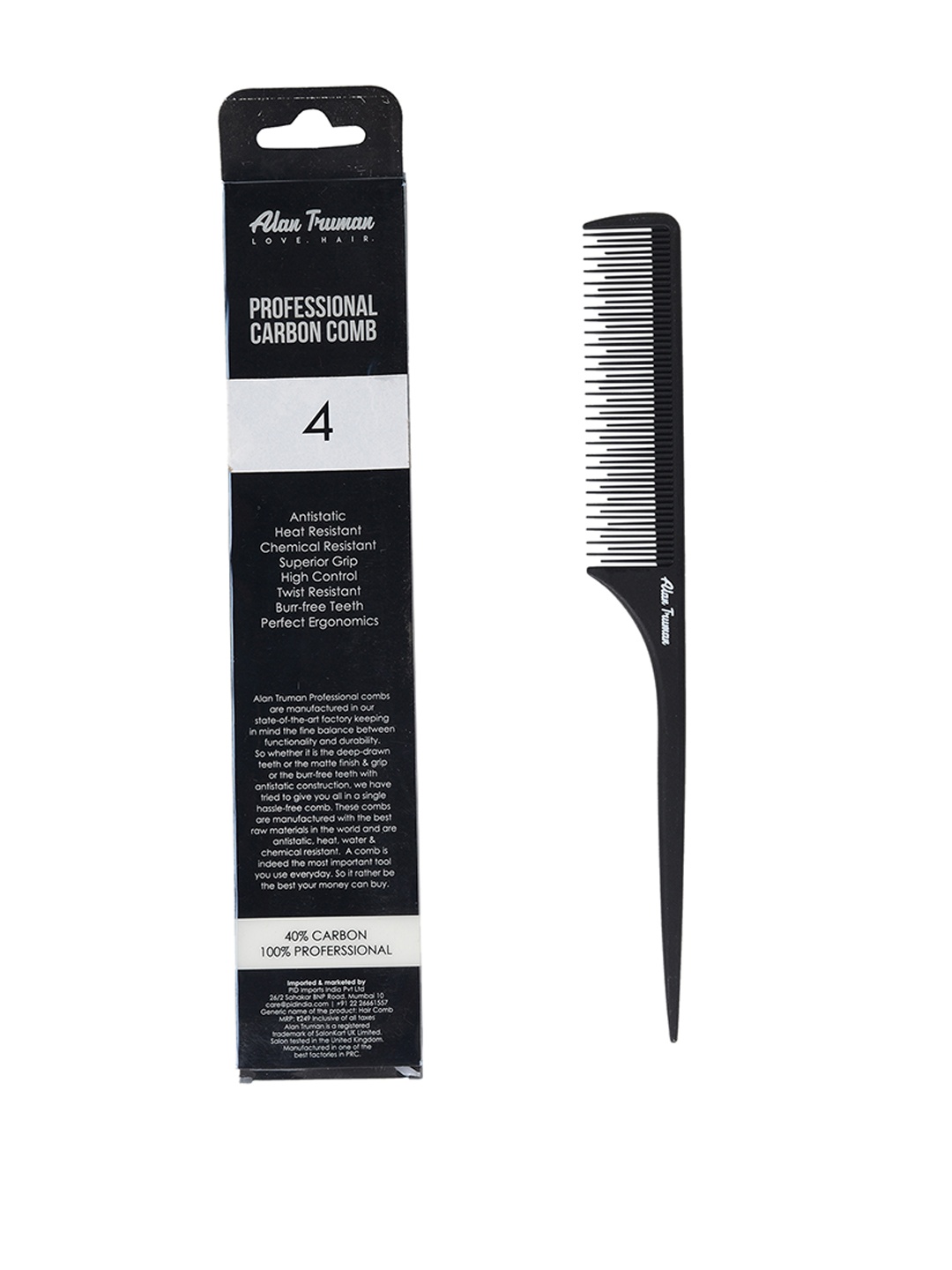 

Alan Truman Back-combing and styling Rat Tail Carbon Comb CB-04, Black