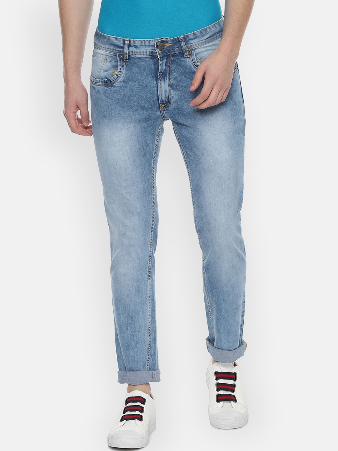 

People Men Blue Regular Fit Mid-Rise Clean Look Stretchable Jeans