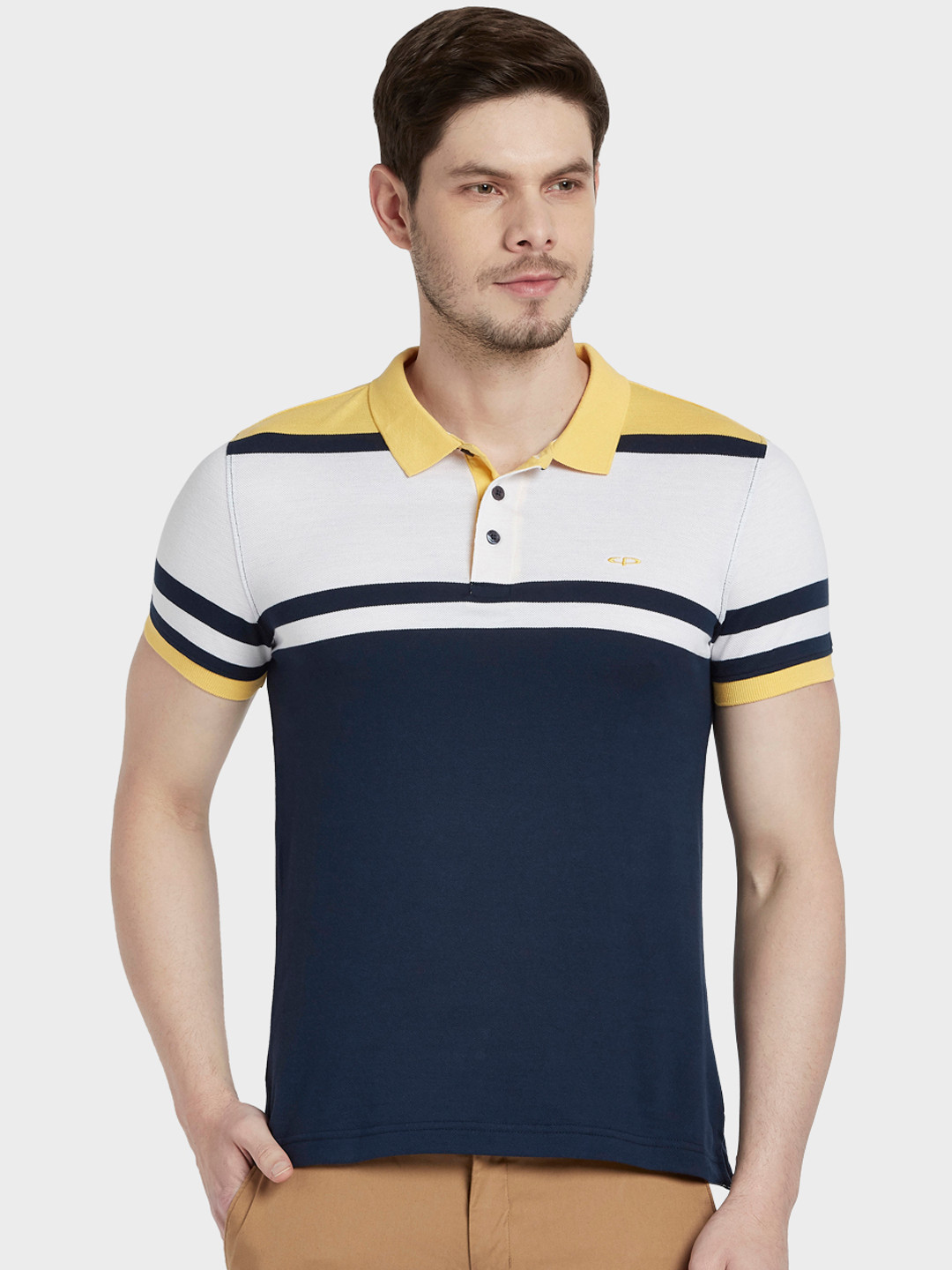 

ColorPlus Men Blue & White Colourblocked Polo Collar T-shirt
