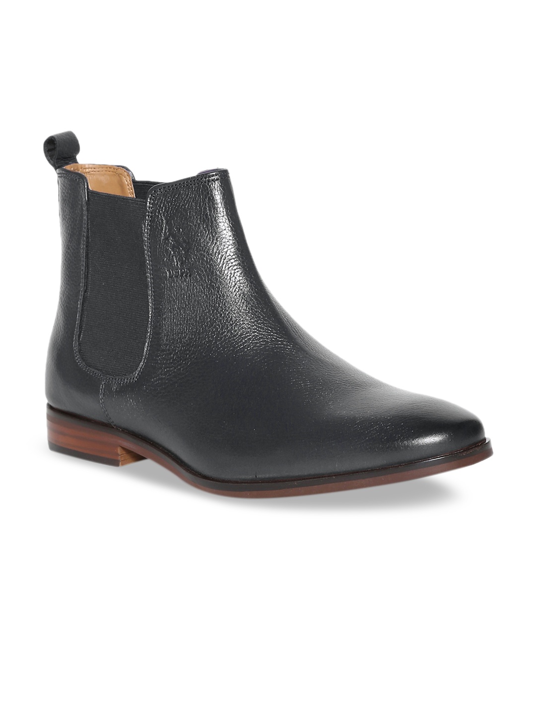 

U.S. Polo Assn. Men Black Solid Leather High-Top Flat Boots