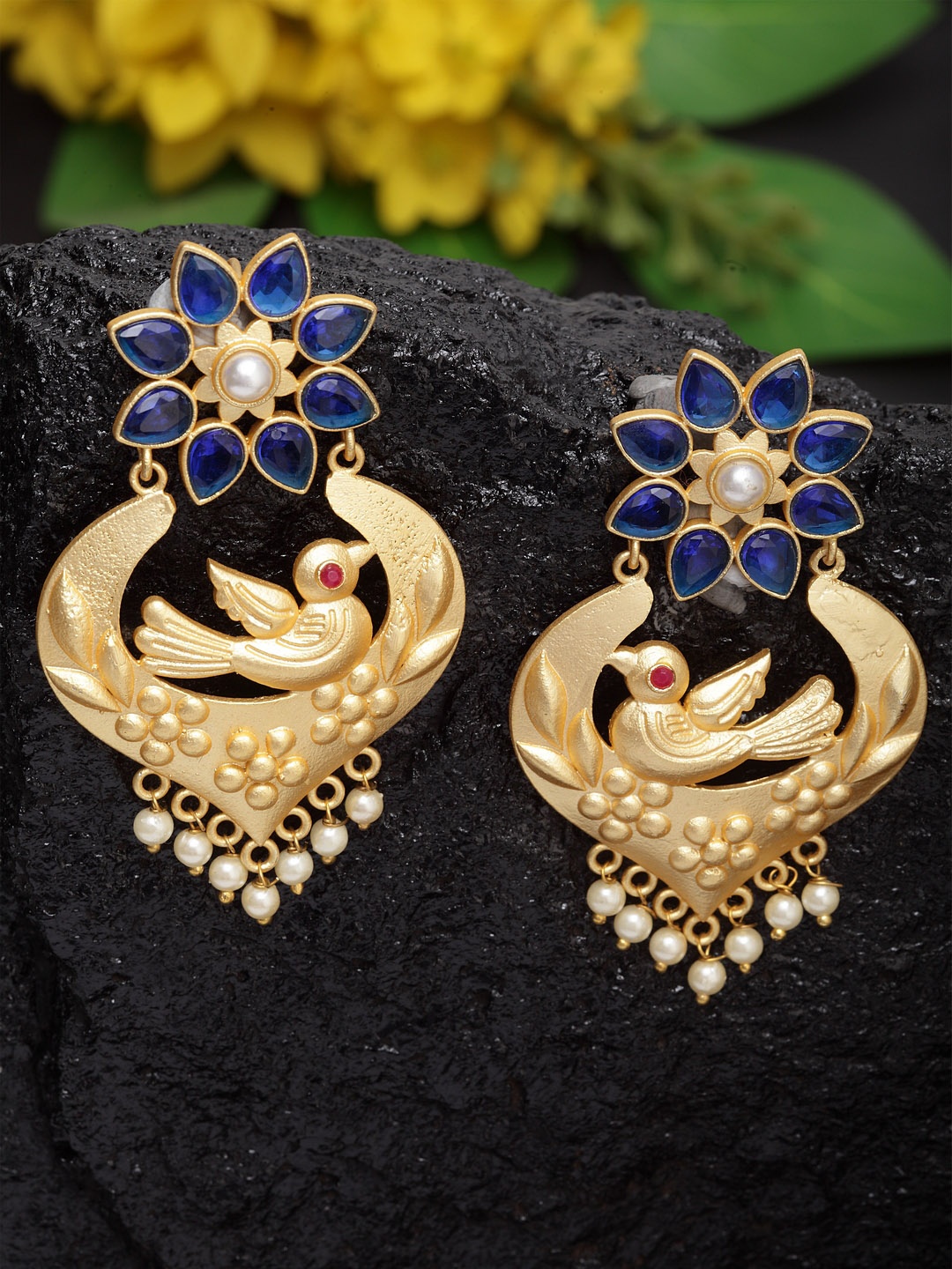 

Moedbuille Gold-Plated & Blue Handcrafted Classic Drop Earrings