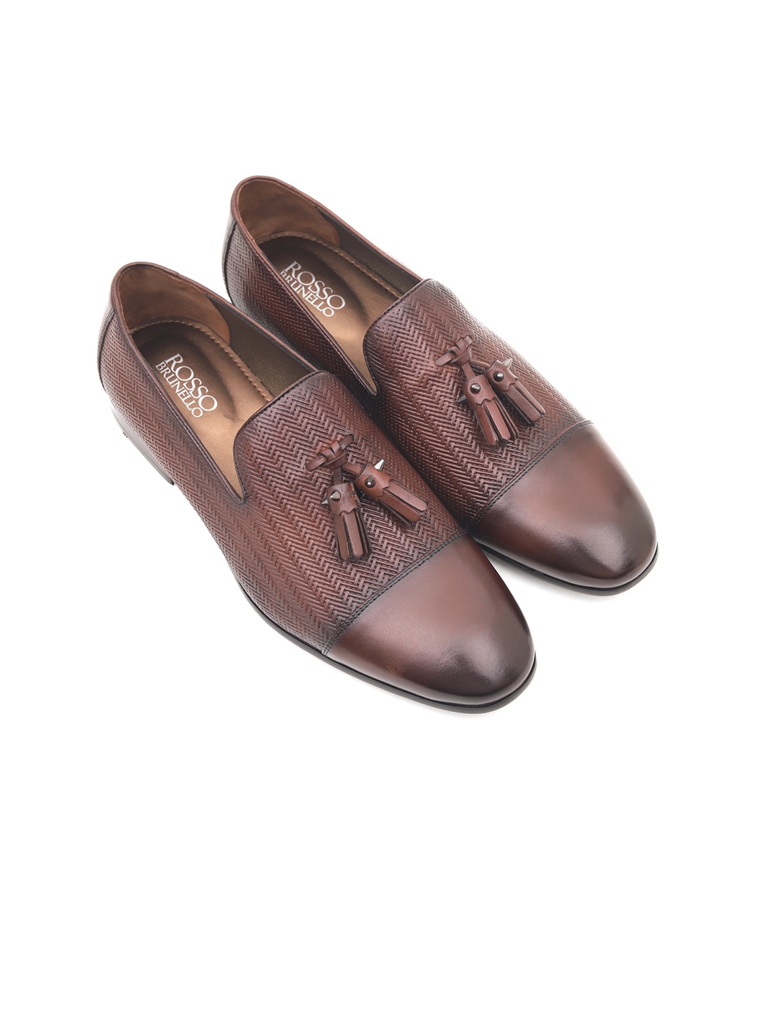 

ROSSO BRUNELLO Men Brown Textured Leather Formal Loafers