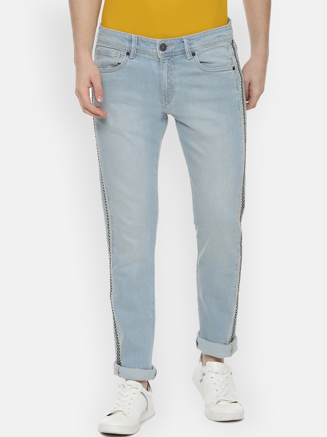 

People Men Blue Regular Fit Mid-Rise Clean Look Stretchable Jeans