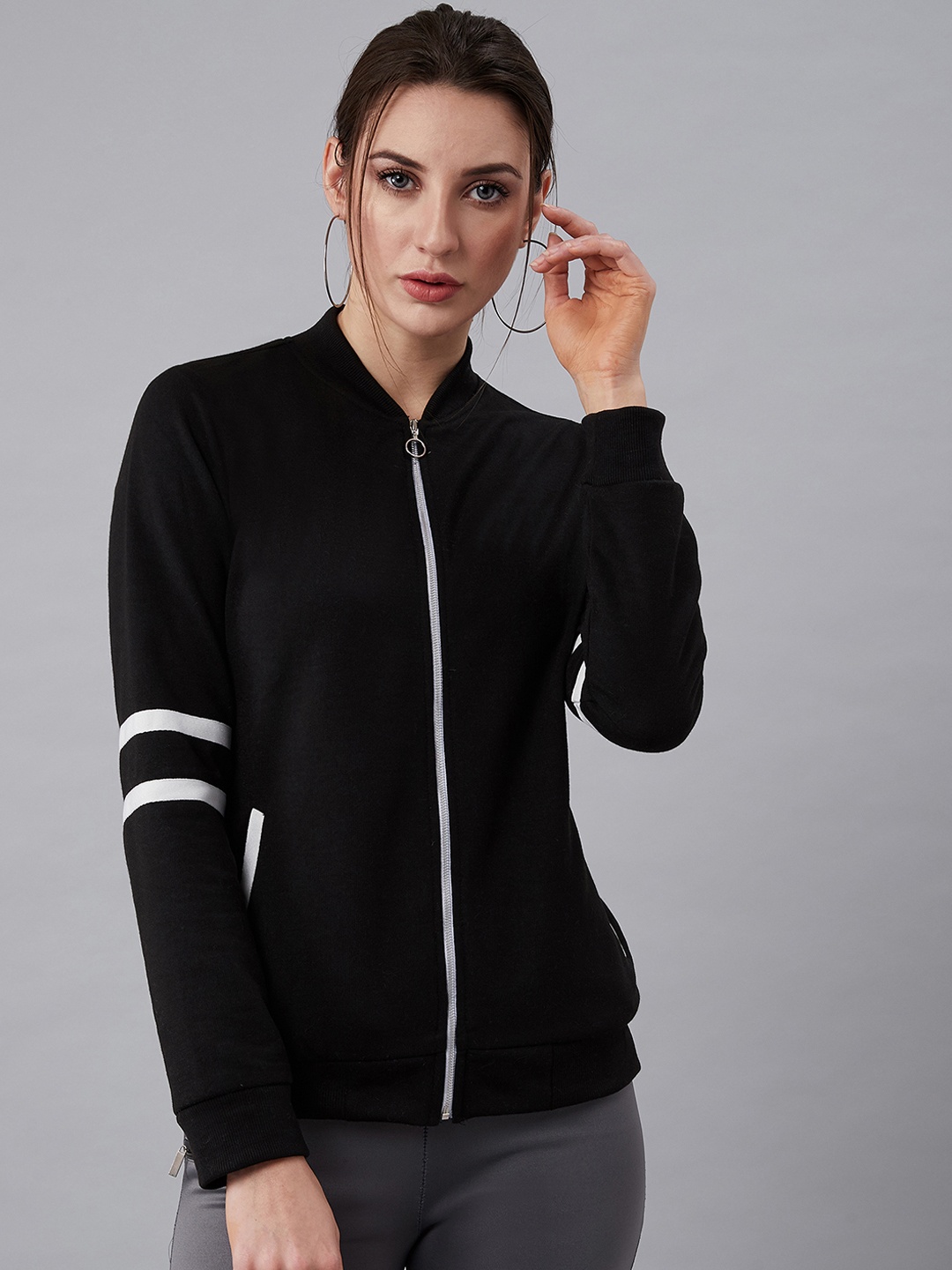 

Athena Women Black Solid Sweatshirt