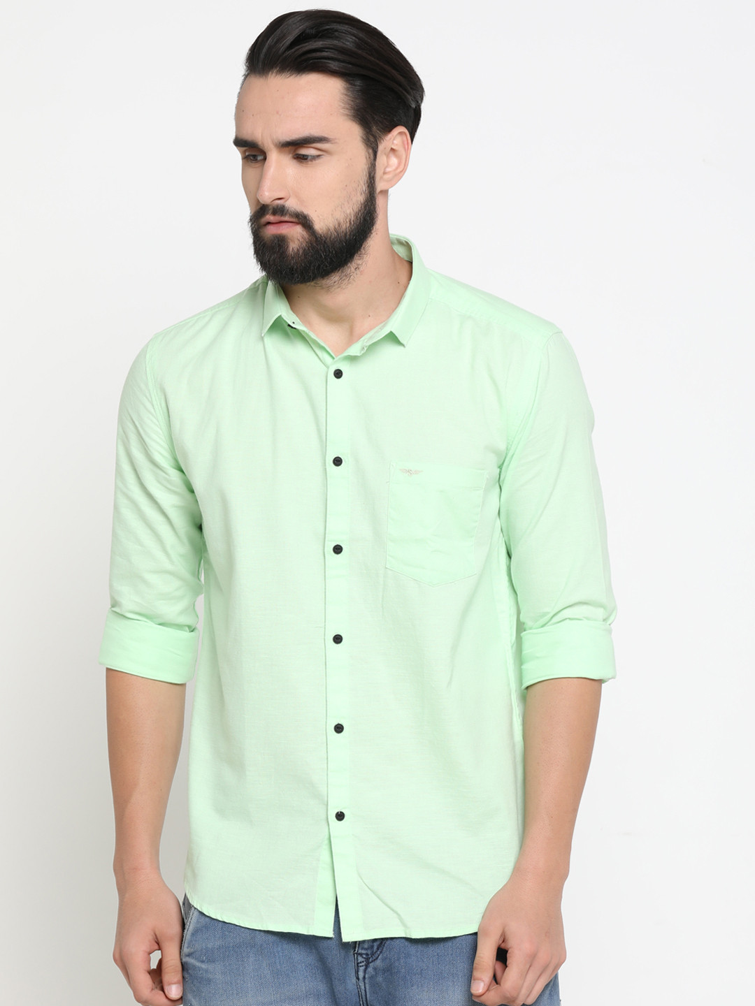 

SHOWOFF Men Green Slim Fit Solid Casual Linen Shirt