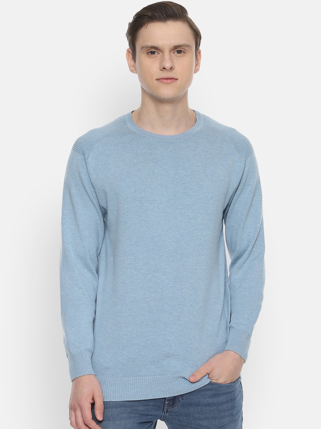

People Men Blue Solid Pullover Sweater