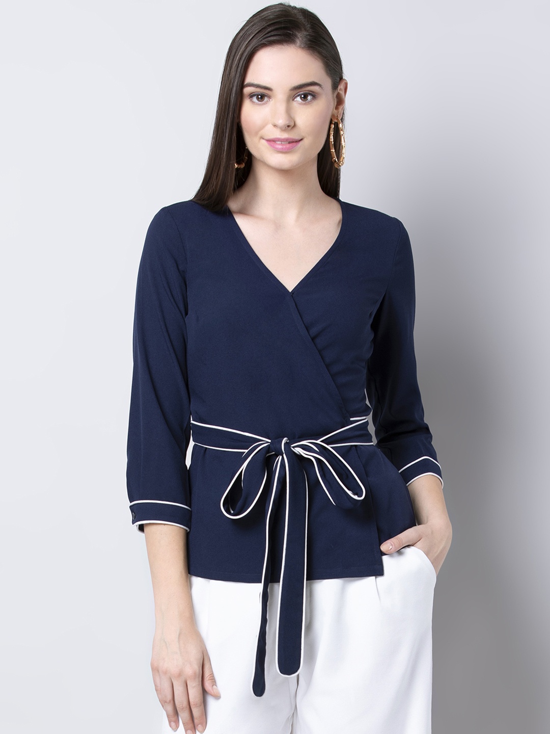 

FabAlley Women Blue Solid Wrap Top