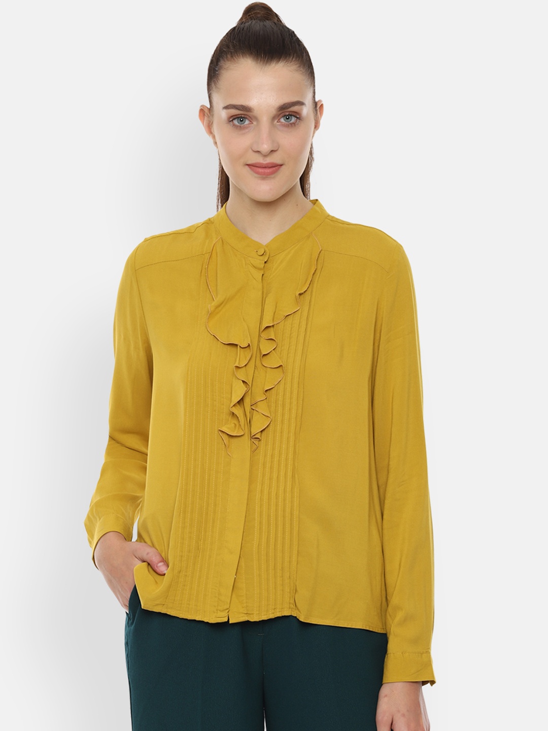 

Van Heusen Woman Mustard Yellow Solid Top