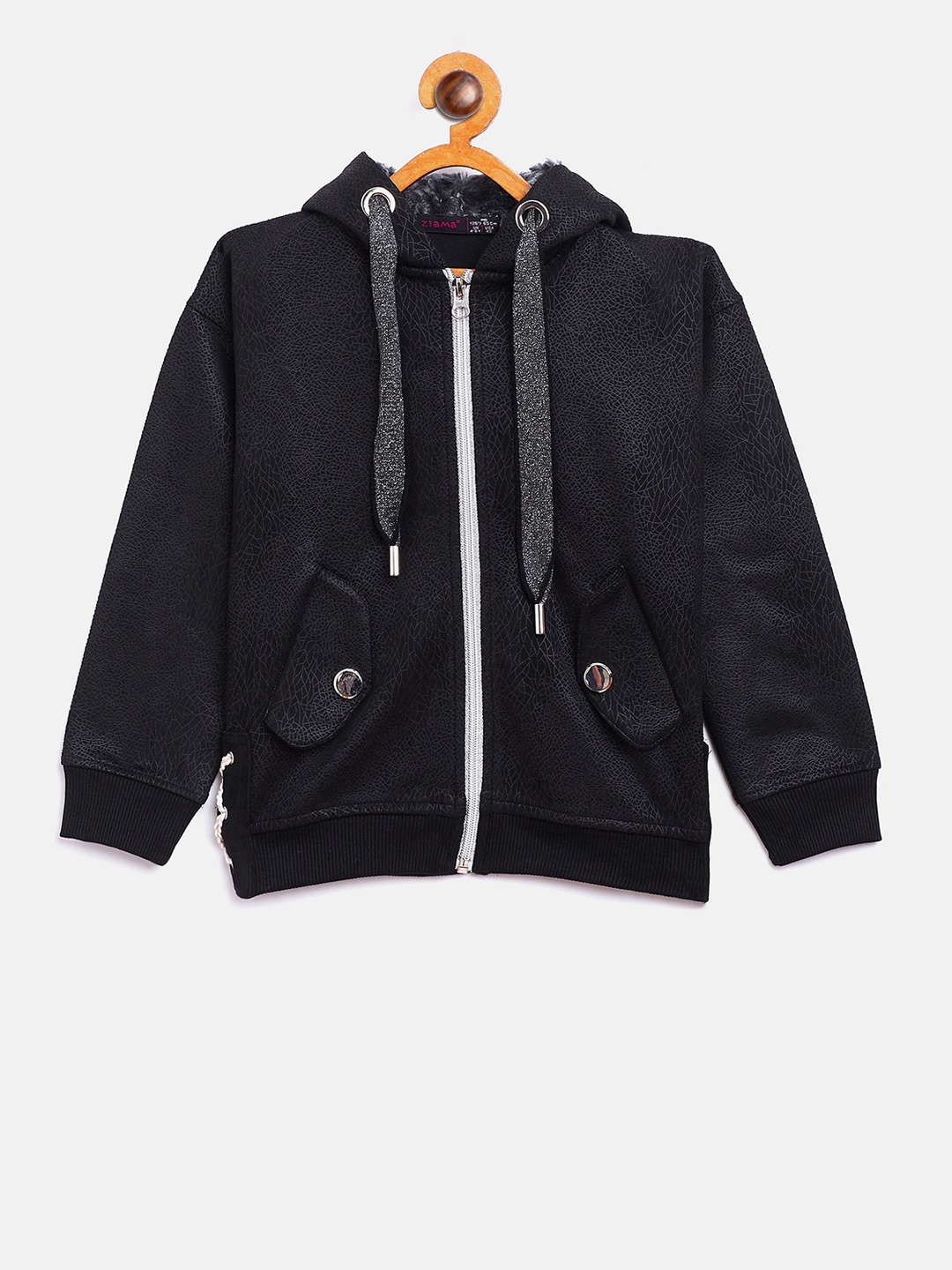 

Ziama Girls Black Solid Hooded Sweatshirt