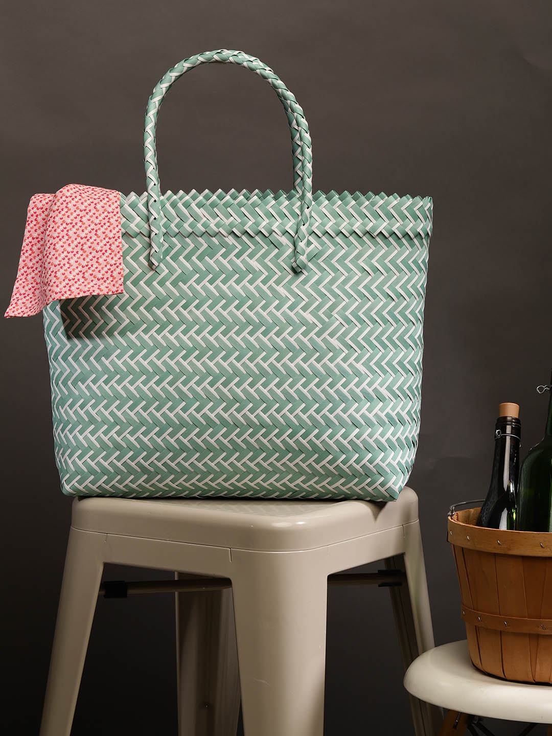 

Chumbak Green Self Design Tote Bag