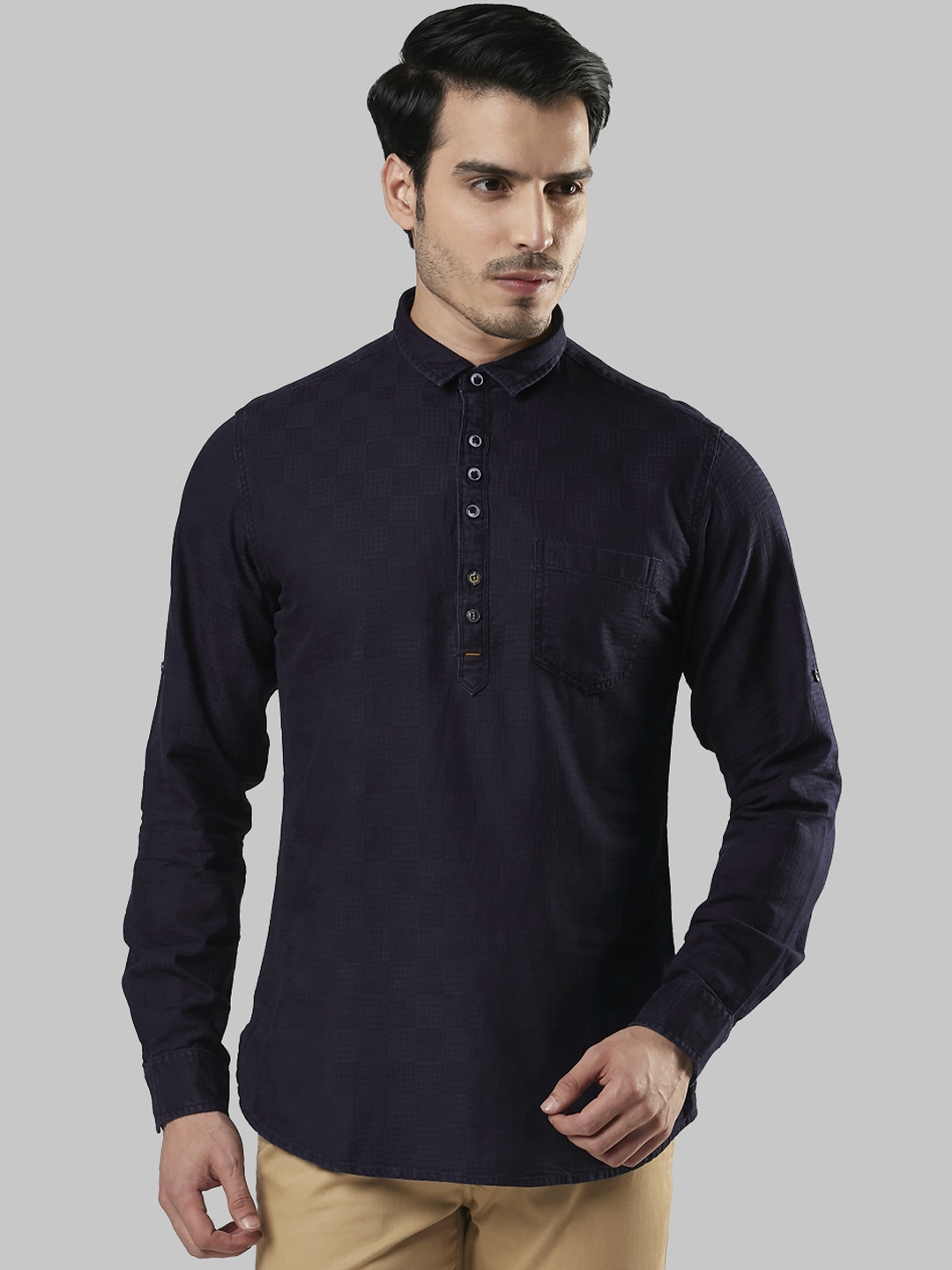 

Ethnix by Raymond Men Blue Solid Straight Kurta