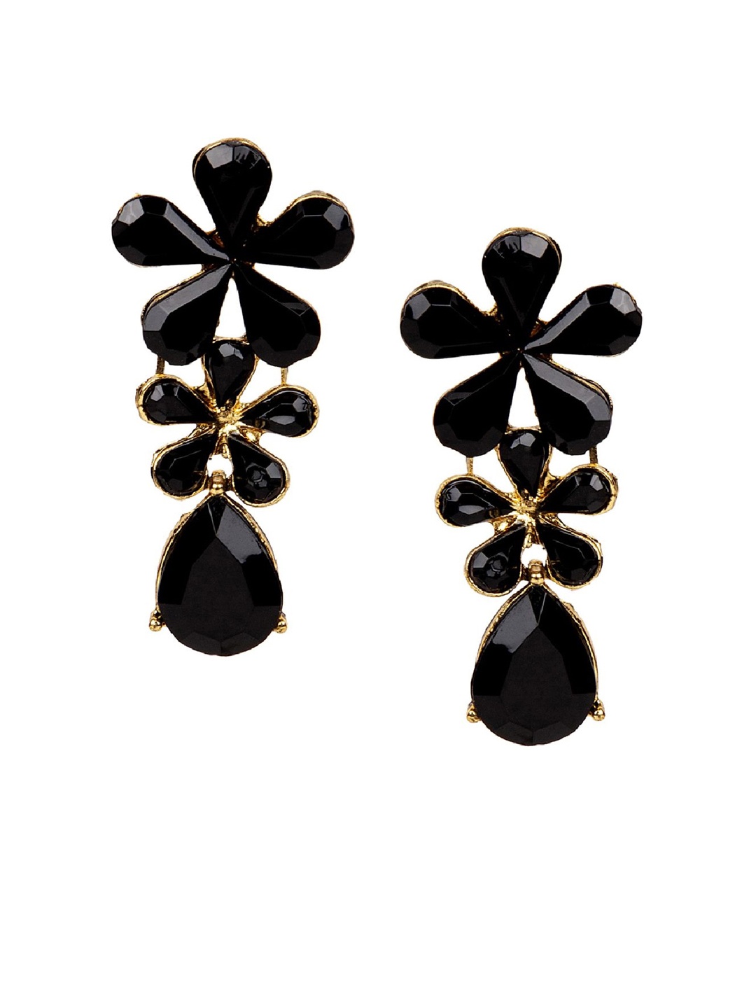 

ANIKAS CREATION Black & Gold-Plated Handcrafted Floral Drop Earrings