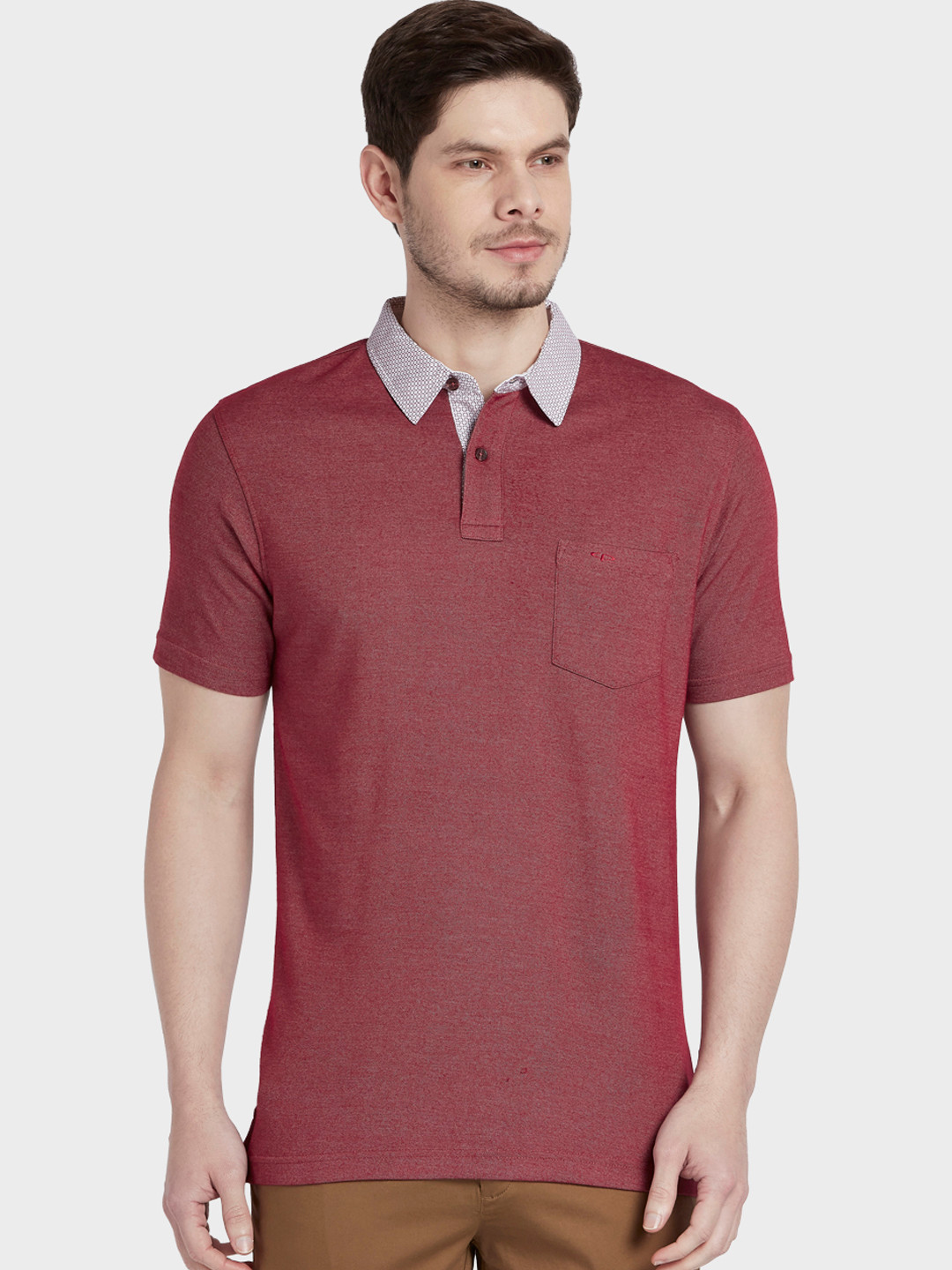 

ColorPlus Men Maroon Solid Polo Collar T-shirt