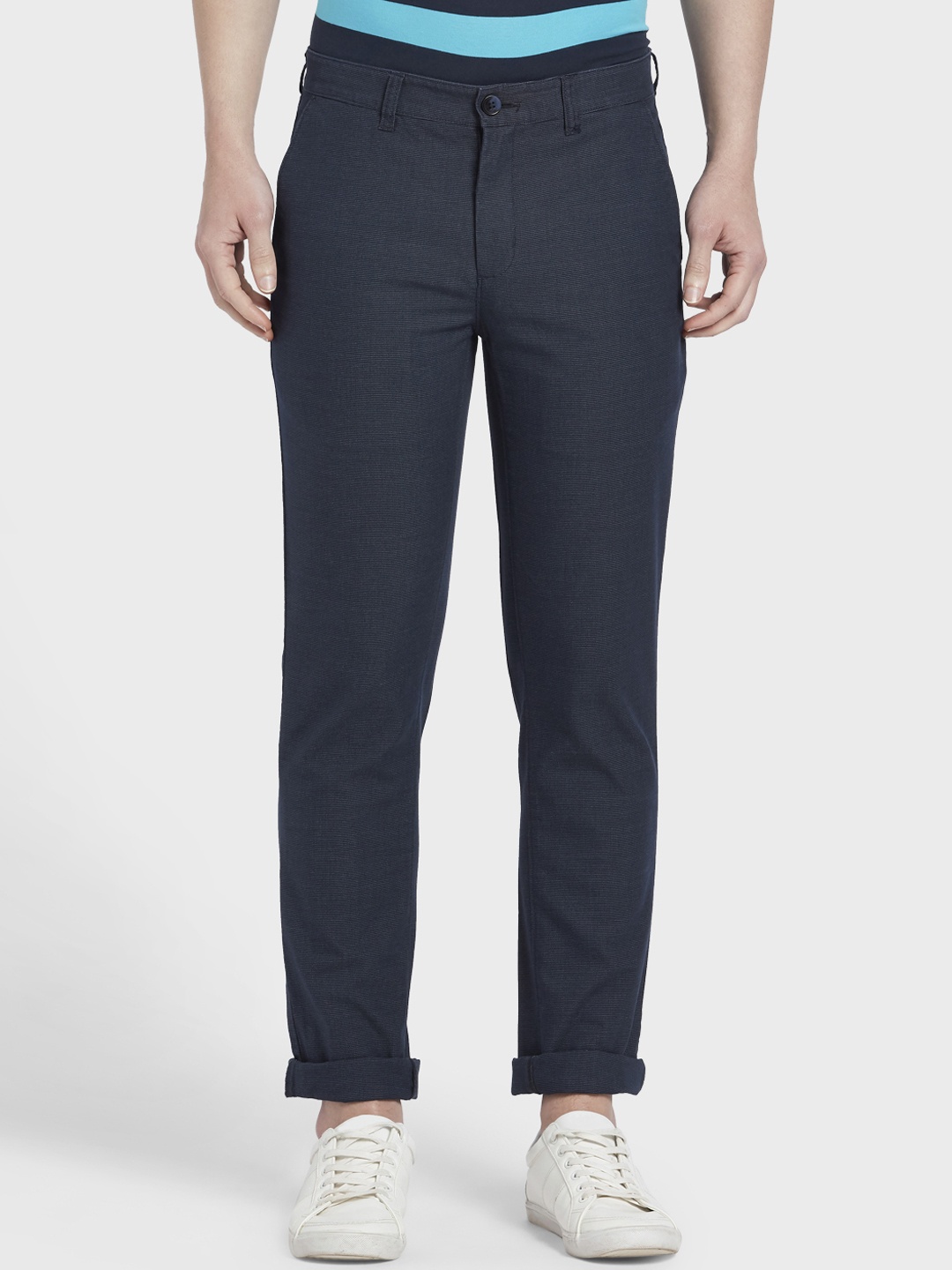 

ColorPlus Men Navy Blue Regular Fit Self Design Regular Trousers