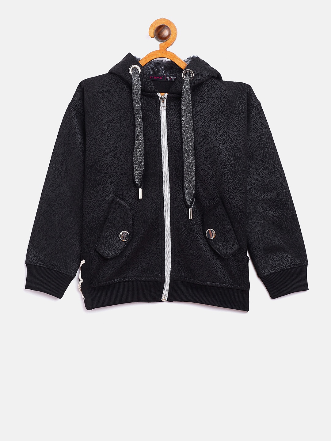 

Ziama Girls Black Solid Hooded Sweatshirt