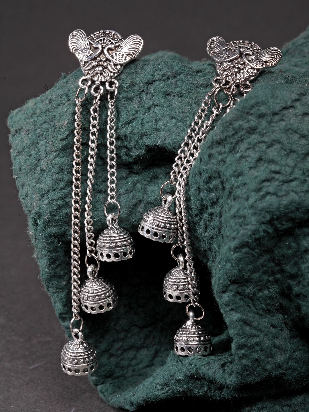 

Moedbuille Brass-Plated Handcrafted Dome Shaped Drop Earrings, Silver