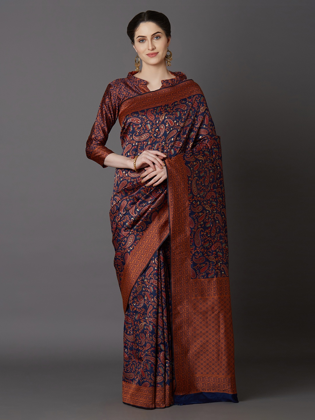 

Mitera Blue Silk Blend Woven Design Kanjeevaram Saree