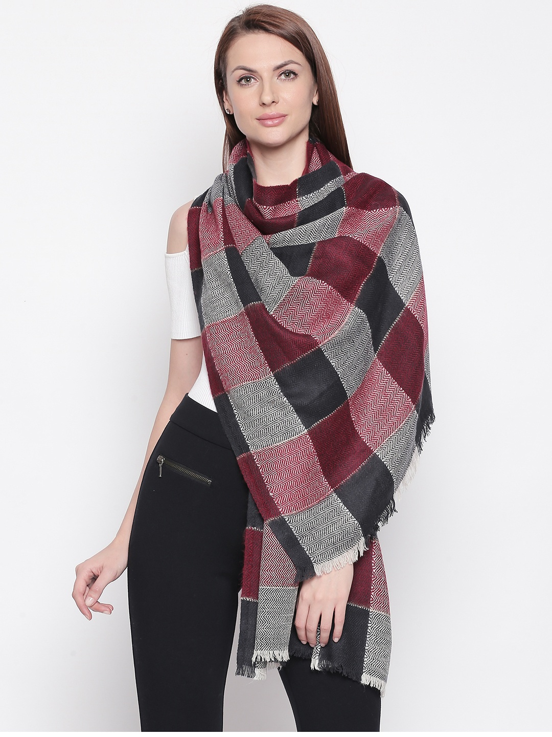 

Style Quotient Women Red & Black Checked Shawl