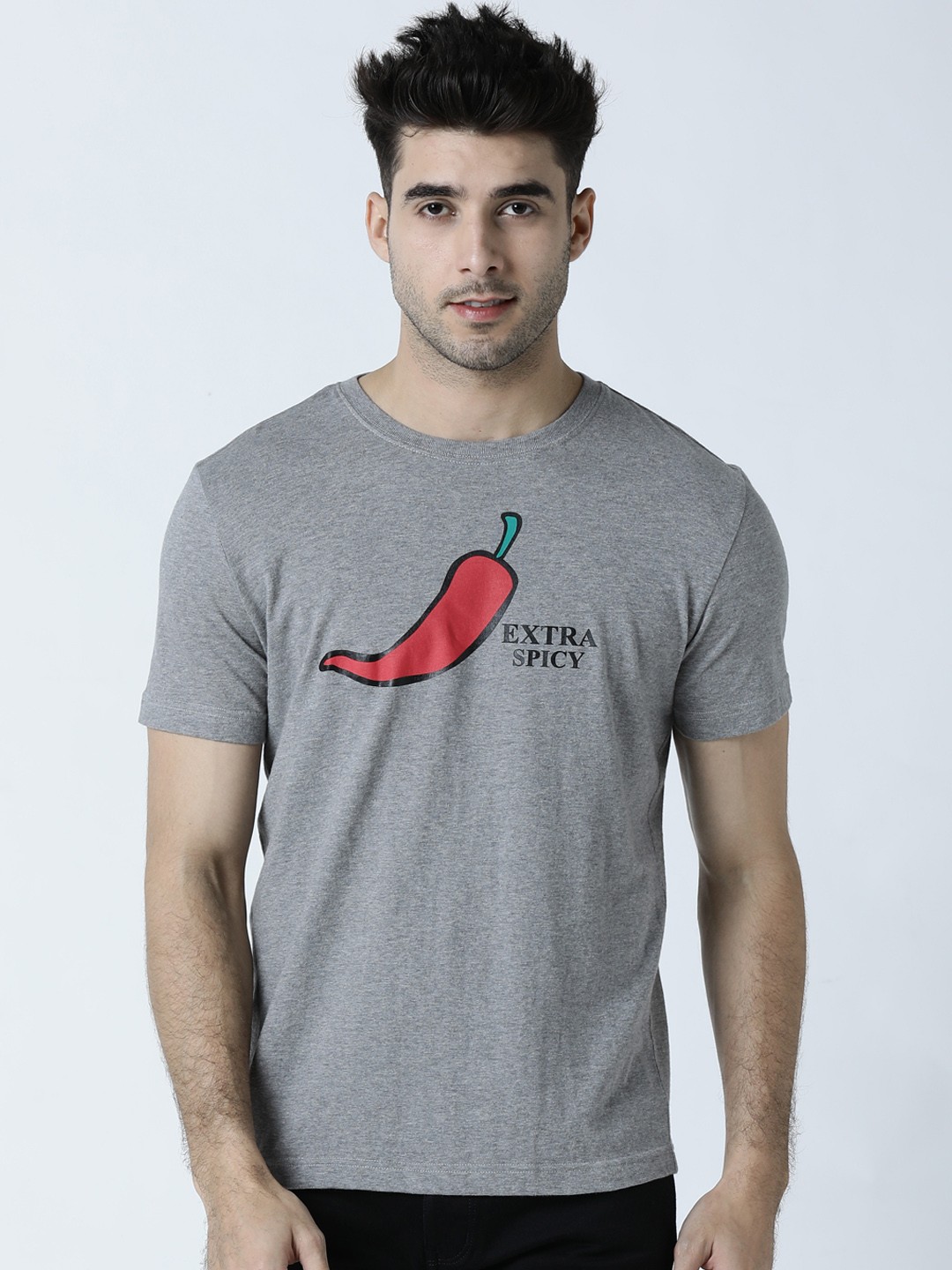 

Huetrap Men Grey & Red Printed Round Neck T-shirt