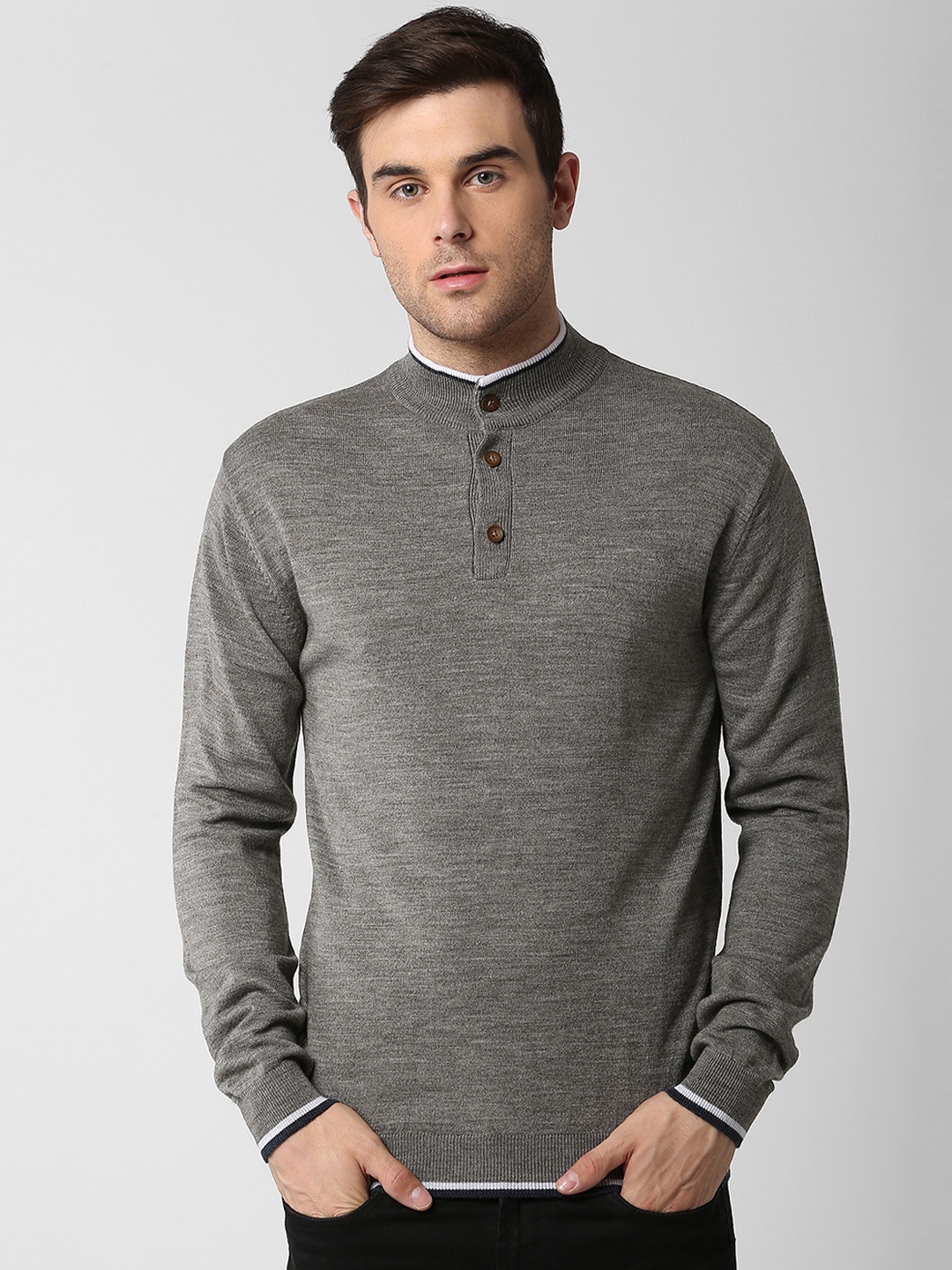 

Peter England Casuals Men Grey Solid Acrylic Pullover Sweater