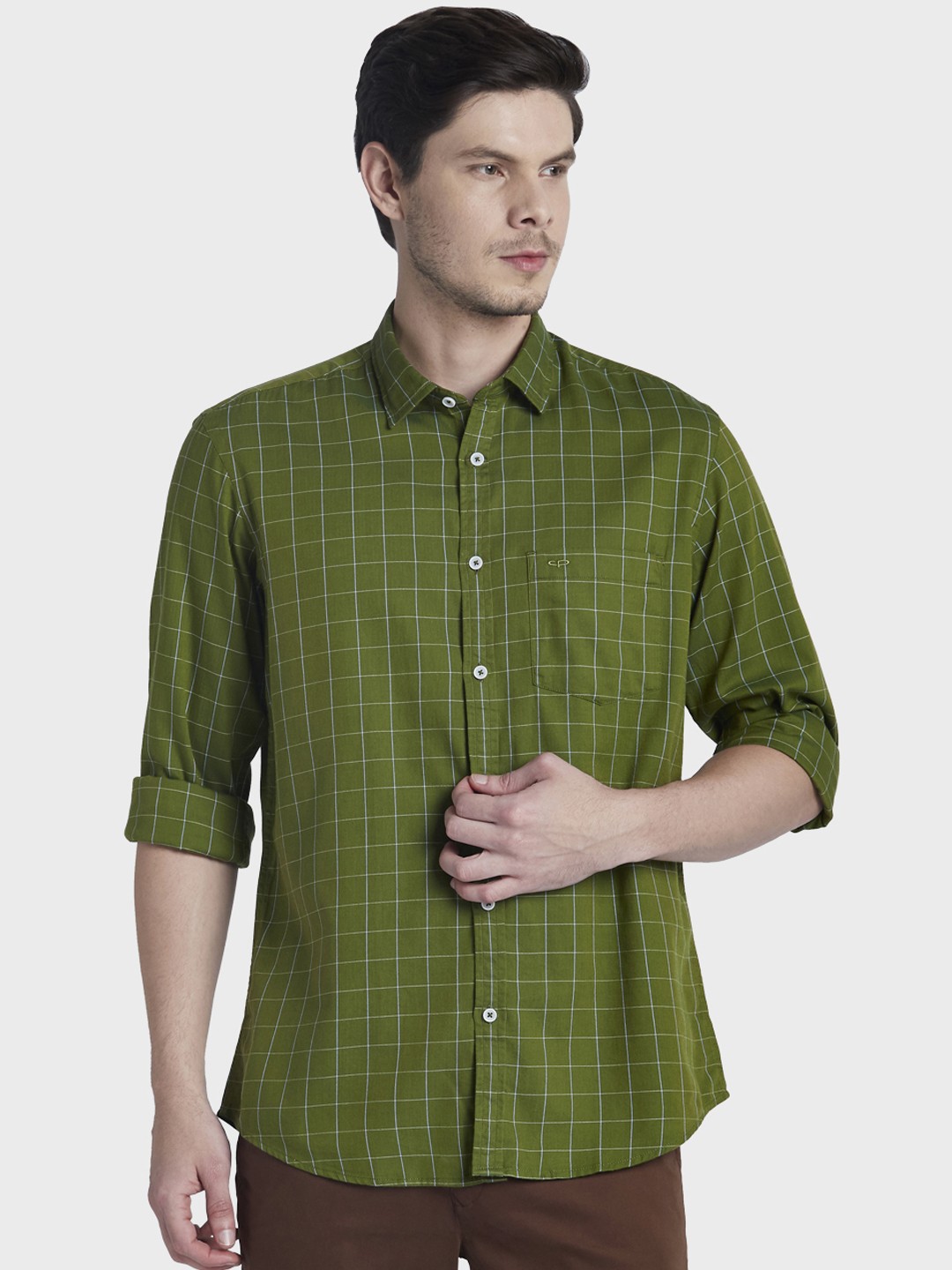 

ColorPlus Men Green & Grey Tailored Fit Checked Casual Shirt