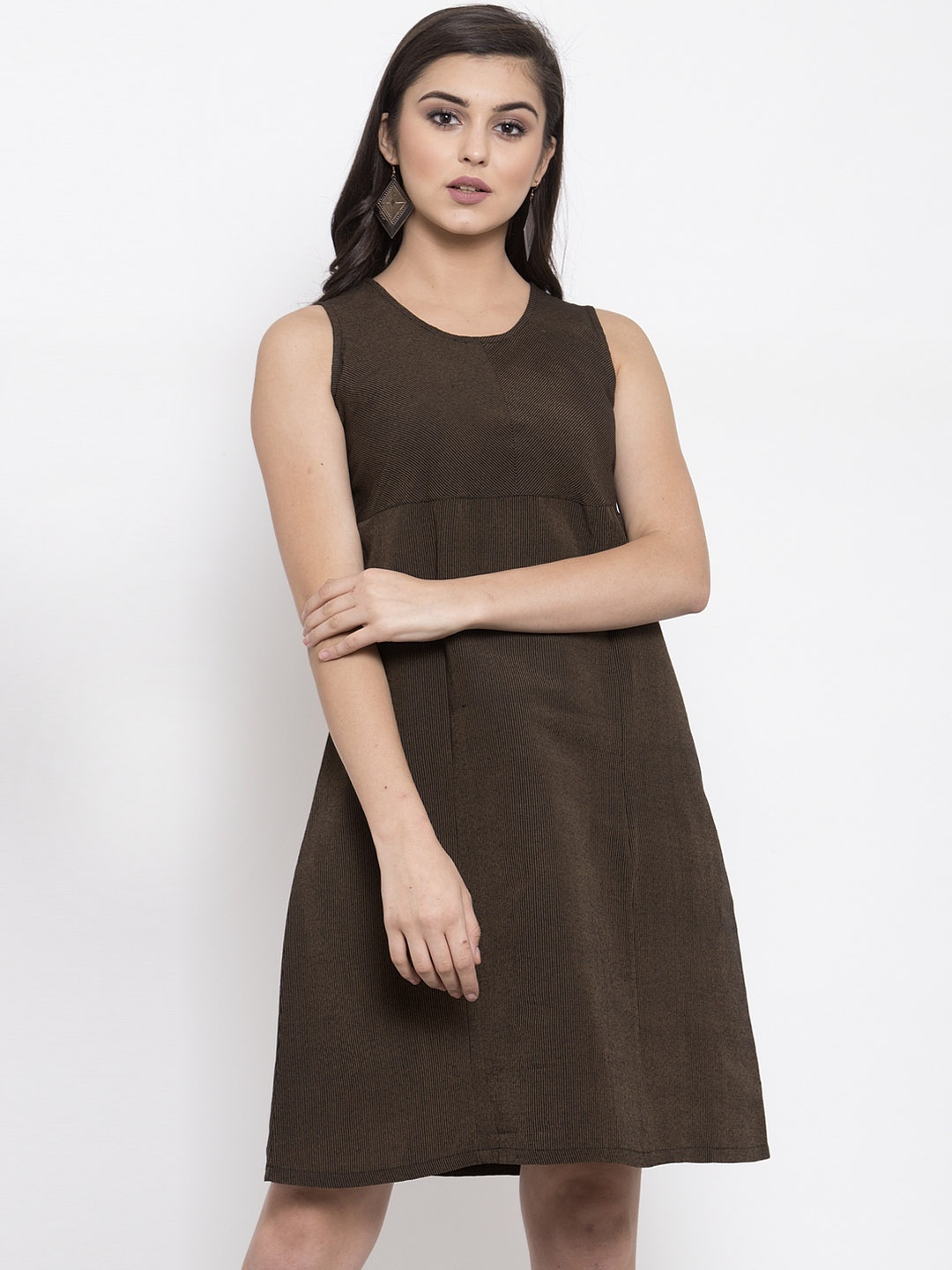 

Ayaany Women Brown Striped Empire Dress