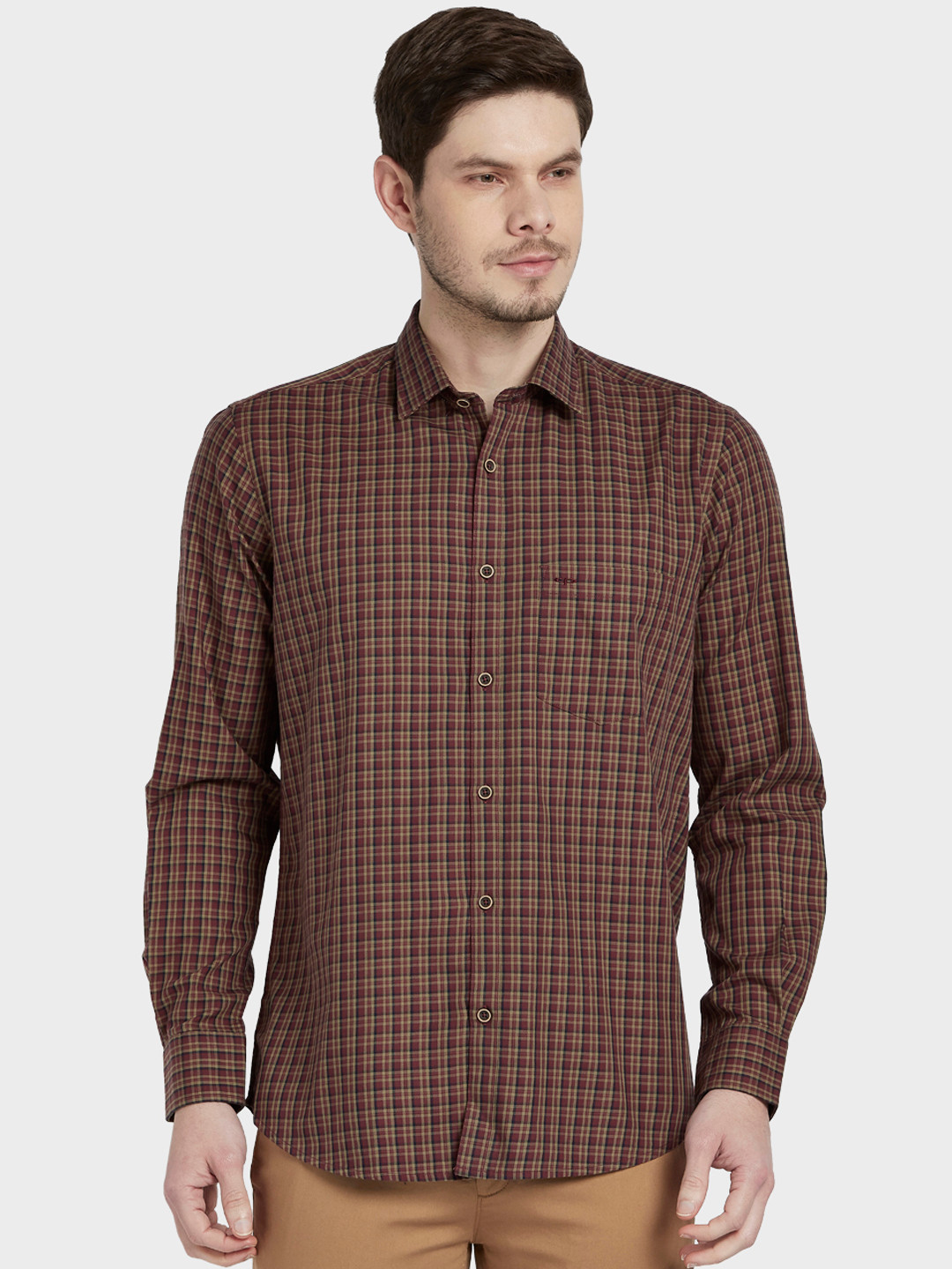 

ColorPlus Men Brown & Beige Tailored Fit Checked Casual Shirt