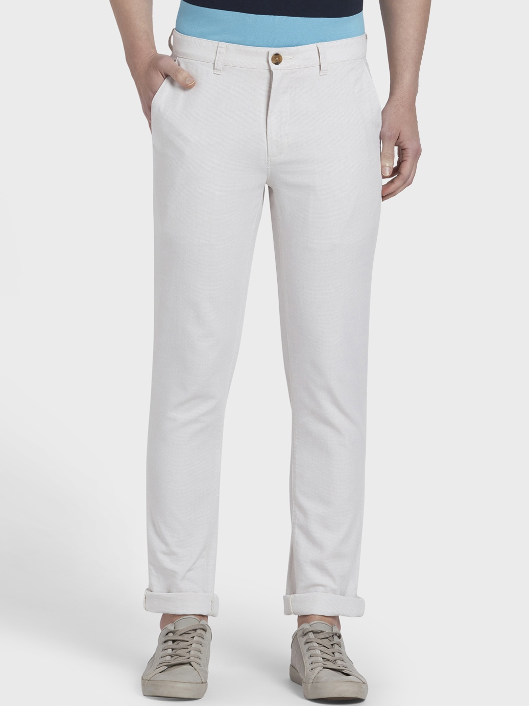 

ColorPlus Men Off White Solid Regular Fit Regular Trousers