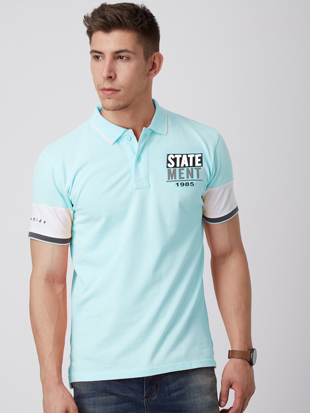 

FIDO DIDO Men Blue Slim Fit Polo Collar T-shirt
