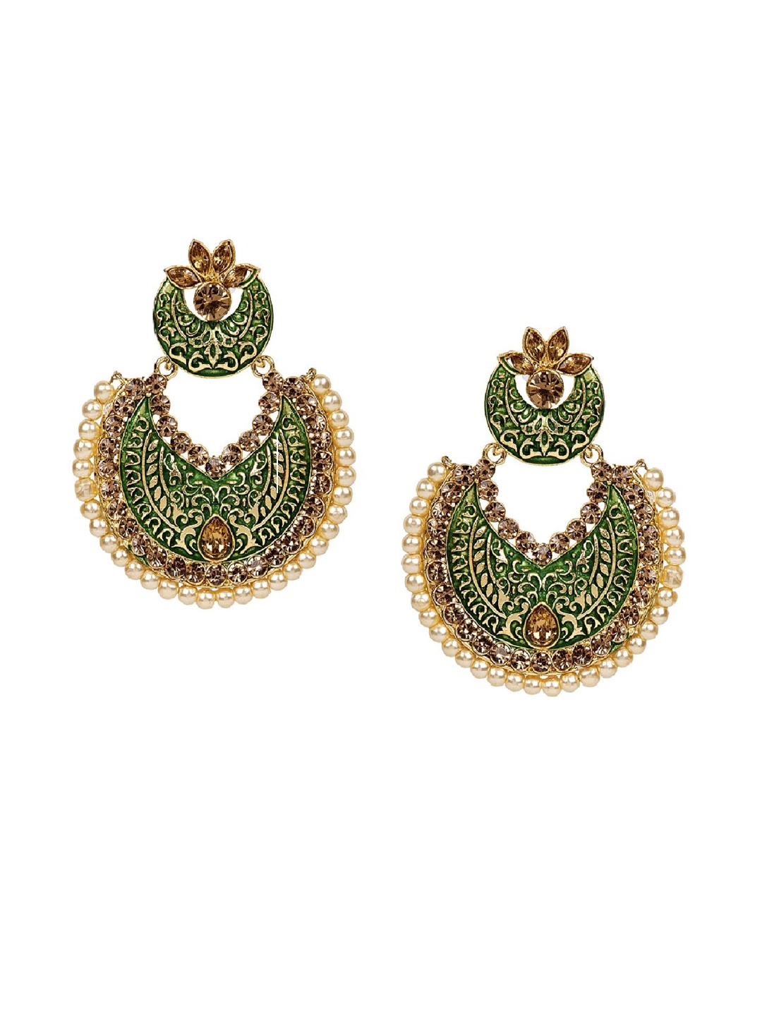 

ANIKAS CREATION Gold-Plated & Green Circular Kundan Chandbalis