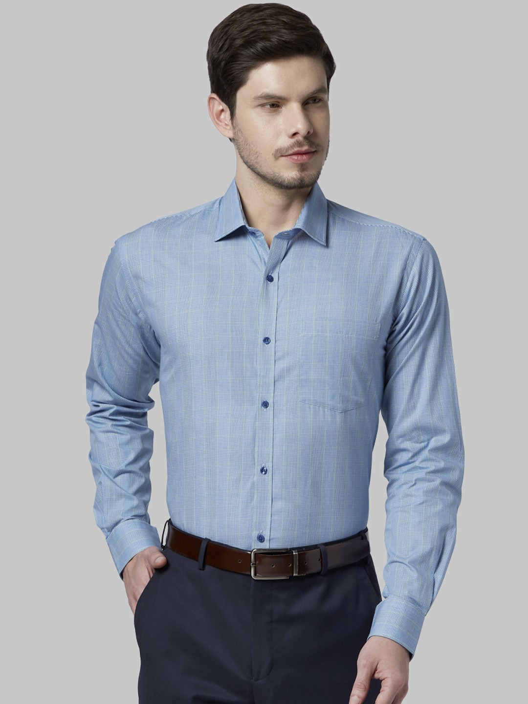

Park Avenue Men Blue Checked Slim Fit Formal Shirt