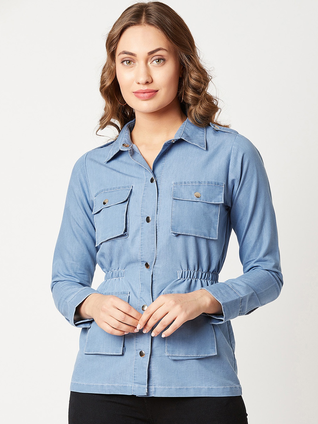 

Miss Chase Women Blue Solid Denim Jacket