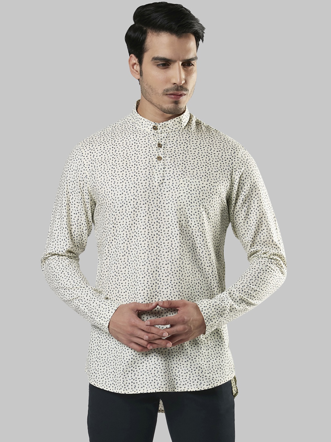 

Ethnix by Raymond Men Beige Printed Straight Kurta