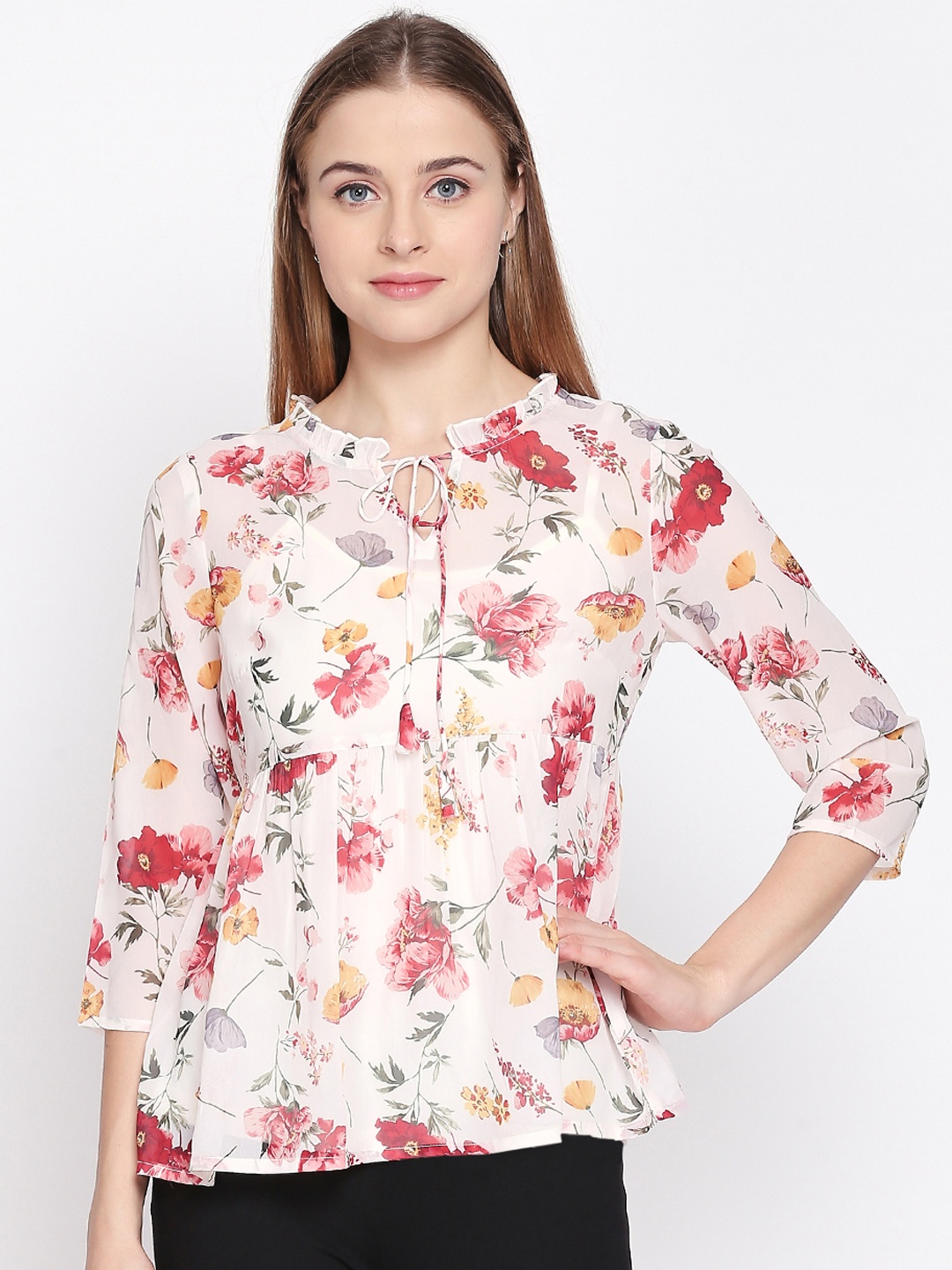 

Honey by Pantaloons Women Off-White Printed Denim Top