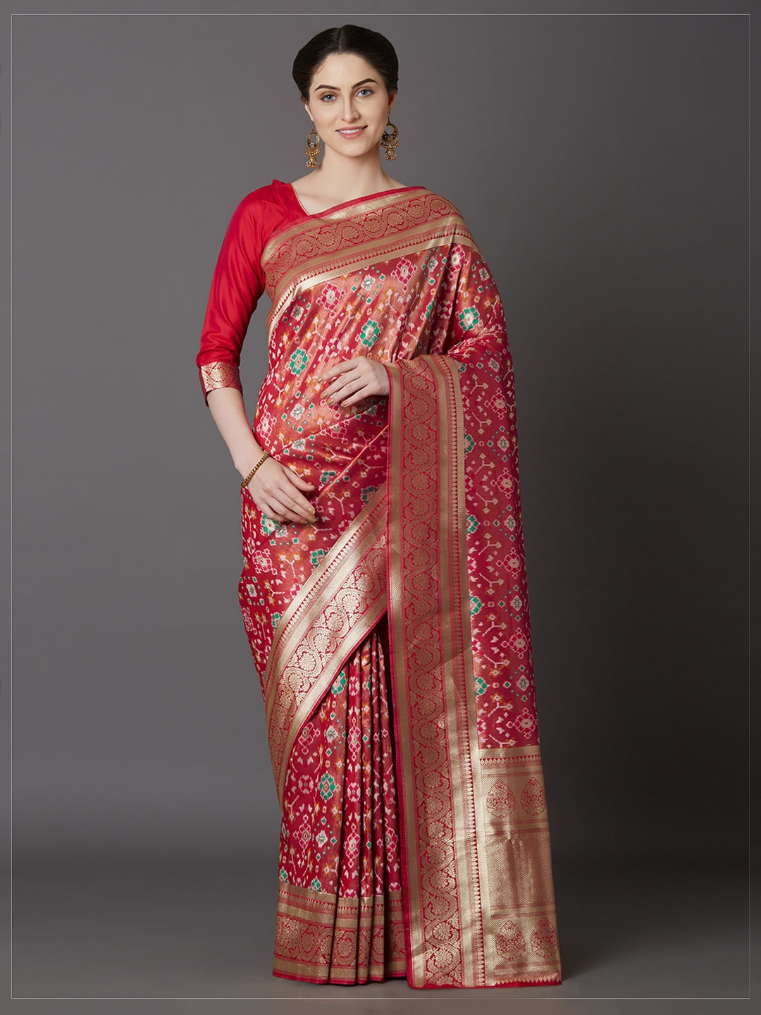 

Mitera Red Silk Blend Woven Design Kanjeevaram Saree