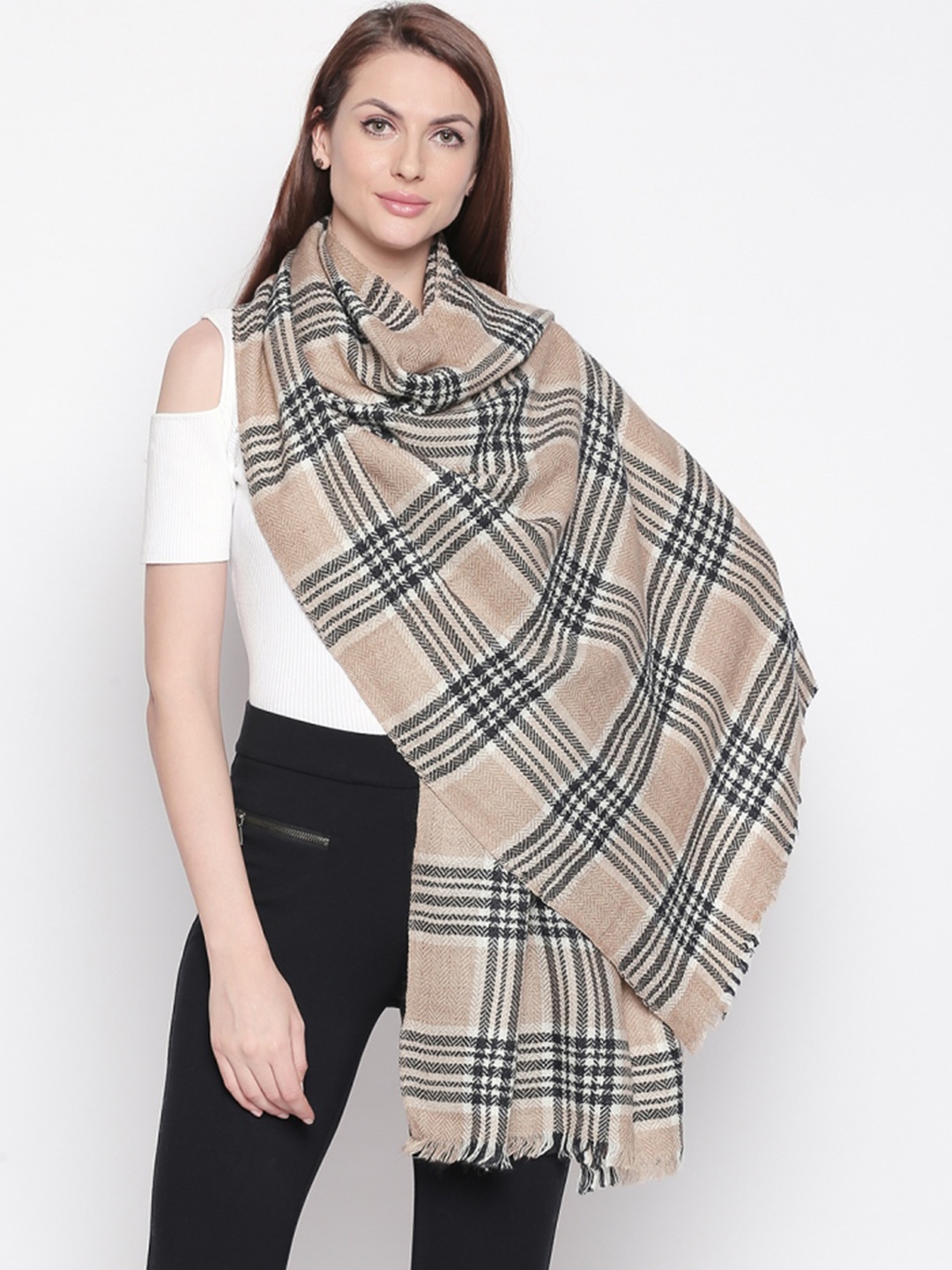 

Style Quotient Women Black & Camel Brown Checked Shawl